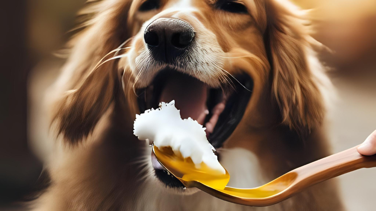 Dog having coconut oil