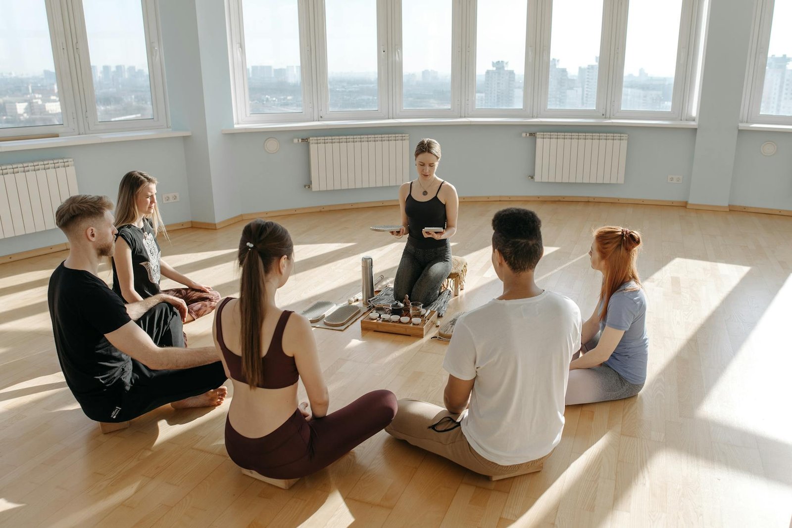 group of people having a meditating session